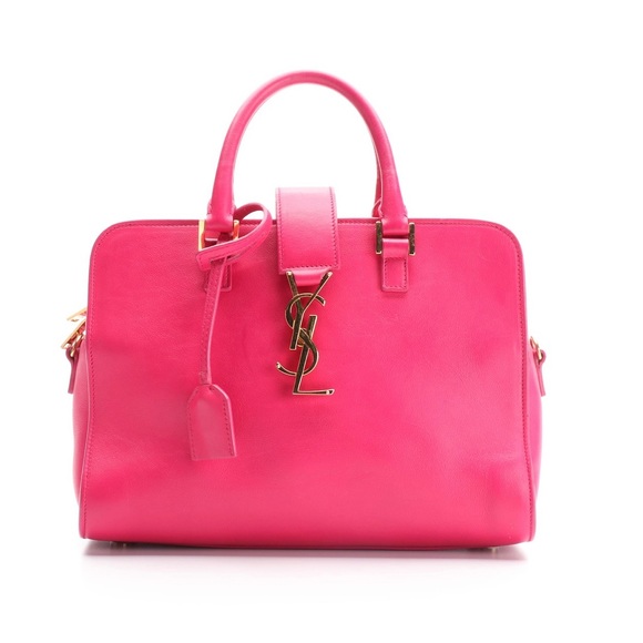 Saint Laurent Monogram Cabas Dark Pink Calfskin Leather Purse YSL Bag - Picture 1 of 16